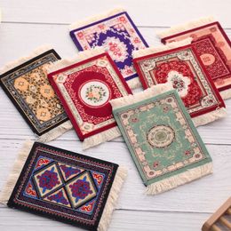 Persian Mini Woven Rug Mat Mousepad Retro Style Carpet Pattern Cup laptop PC Mouse Pad with Fring Home Office Table Decor Craft 240508