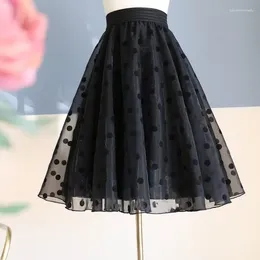 Skirts Female Classic Cotton Half Length Skirt Woman Mesh Print Ladies Elastic Waist Drawstring Tied Swing A-Line Q427