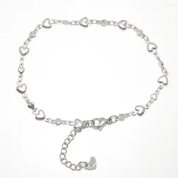 Anklets 304 Stainless Steel Silver Colour Heart Anklet For Women Jewellery Fashion Summer Beach Foot Accessory 21.8cm(8 5/8") Long 1 Piece