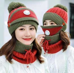 3pcsset Winter Hat And Scarf With Mask Breathable Velvet Thick warm Windproof Collars Sets For Women Ladies Hat Scarf2665000