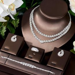 Necklace Earrings Set HIBRIDE African Two Layers Cubic Zirconia Saudi Arabia White Colour Wedding Bridal For Women N-801