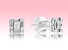 NEW Sparkling Square Halo Stud Earrings summer Jewellery for 925 Silver Rose gold CZ diamond Earring for Women with Original box7234255