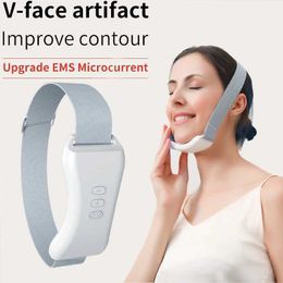 Home Beauty Instrument New EMS facial massager vibration heating V-line slimming tightening and lifting beauty equipment to remove double chin straps Q240508