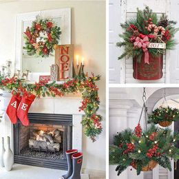 Decorative Flowers Wreaths 5Pcs Artificial Red Christmas Berries Pine Cone Branches For Christmas Home DIY Wreath Decorations Xmas Tree Ornaments Noel