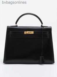 10A Counter Quality Hremms Designer Bags High End Brand Bags Store Kelyy32 Kelyy Bag Black Gold Box Leather Ring Engraved Handheld Shoulder Vintage Bag Bag