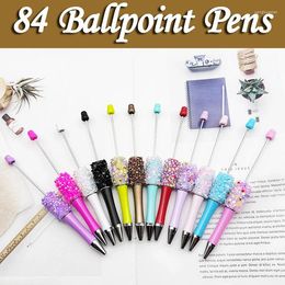 84Pcs Plastic Beadable Pen Bead Ballpoint Ball For Students Office School Supplies Mixed Colours Beads Pens