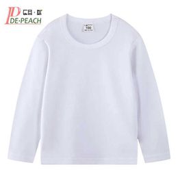 T-shirts DE PEACH Spring and Autumn Baby Bottom Shirt Candy Color Cotton Childrens Long sleeved T-shirt Boys and Girls Casual T-shirtL240509