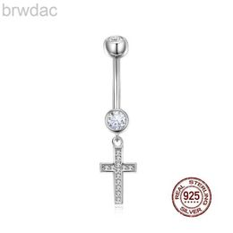 Navel Rings Zircon Cross Pendant Belly Button Ring 925 Sterling Silver Navel Piercing for Women Sexy Belly Ring Body Piercing Jewelry d240509