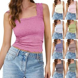 Women's Tanks Sleeveless Knitted Crop Tops Sexy Basic Elastic Square Neck Suspender T-shirt Summer Casual Jacquard Tank Top Clothing