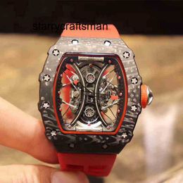 Automatic Watches Rm Wristwatch Mill Business Leisure Rm53-01 Automatic Mechanical Red Carbon Fibre Tape Luminous Millr Watch Male Watches