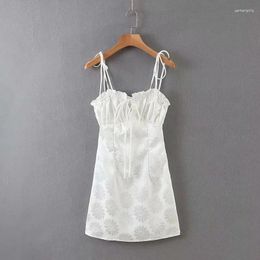 Casual Dresses Kawaii Korean A-Line Female White Cute Mini Sweet Vestidos Floral Clothes Women Summer Spaghetti Strap Sexy Fairy Dress