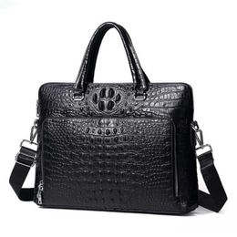 Luxury Design Mens Briefcase Genuine Leather Laptop Document Case Fashion Attache Messenger Bag Tote Portfolio Black Crocodile LJ201012 229J