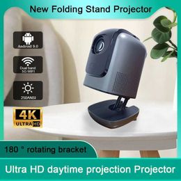 Projectors Folding Universal Joint Projector Ultra 4K Android 9.0 Dual WiFi6 240 ANSI BT5.0 1080P 1920 * 1080P Home Theatre Outdoor Portable Projector J240509