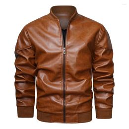 Carpets PU Leather Jacket Men Soft Faux Motorcycle Biker Fashion Coats Male Bomber Pockets Clothes B01587