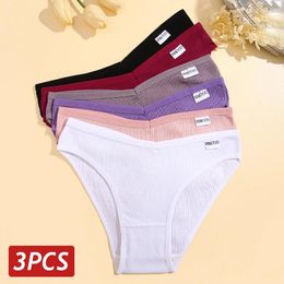 Women's Panties Plus Size 3PCS/Set Women Cotton Sexy V-Waist Underwear For Female Low Rise Briefs Threaded Breathable Lingerie
