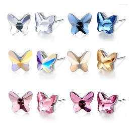 Stud Earrings Trendy Mini Butterfly Genuine Crystals From Austria Silver Colour Piercing For Women Party Wedding Girl Jewellery