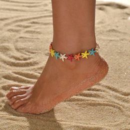 Anklets Holiday Beach Style Colorful Turquoise Starfish Weaving Adjustable Women's Feet Chain