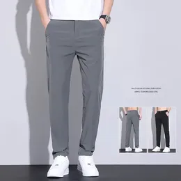 Men's Pants Spring Summer Casual Men Ultra Thin Ice Silk Cool Elastic Waist Grey Straight Business Brand Clothing Male Trousers