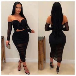 Work Dresses Off Shoulder Tops Sexy 2 Piece Skirt Sets 2024 Women Winter Fall Clothes Pleat Dress Elegant Luxury Two Outfits