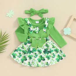 Clothing Sets Baby Girl St Patricks Day Outfit Long Sleeve Romper Suspender Skirt My First St Patricks Day Baby Girl Outfit Clothes H240508