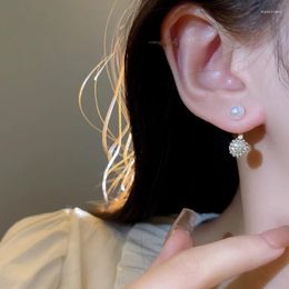 Stud Earrings 1 Pair Silver Needle Rhinestone Small Pearl Female Korean Simple Temperament Girl Personality