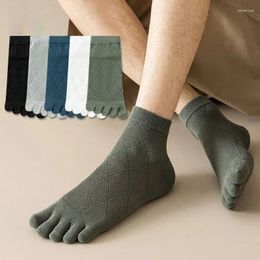 Men's Socks Summer Five Toe Solid Colour Diamond Patterned Short Mesh Breathable Toed Split