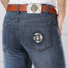 Men's Jeans designer Spring/Summer Thin denim men's trendy slim fitting straight elastic business high-end casual light pants