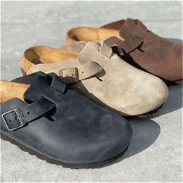 Designer bostons Clogs Clog Slippers Cork Flat Fashion Summer Leather Slide Favourite Beach Casual Shoes Women Men Size 35-45
