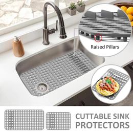 Table Mats Silicone Sink Protector Non-slip Grey Mat For Bottom Heat-Resistant Grid Tableware Dish Drying Pad Kitchen Draining Tool