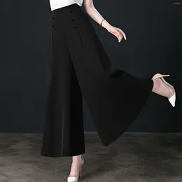 Women's Pants Women Elegant Elastic Waist Wide Leg Pockets Casual Loose Fashion Female Solid Colour Long Trousers