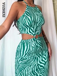 Casual Dresses YUZHEXI Zebra Stripe Fashion Halter Robe Femme Y2k Green Birthday Dress