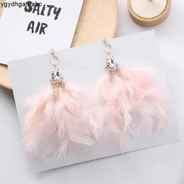 Dangle Earrings Fashion Colorful Feather For Women Luxury Water Drop Rhinestone Long Tassel Temperament Pendientes Mujer Moda TGW1