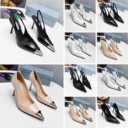 Designer Sandals Pointed High Heel Single Shoes P Triangle 3.5cm 7.5cm Kitten Heels Sandal for Women Black White Pink Blue Wedding Shoes with Dust Bag