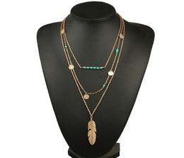 Women Necklace Feather Statement Necklaces Pendants Vintage Jewelry Multi Layers Long Necklace Women NL5797151155