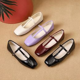 2024 Spring Womens Square Toe Kawaii Girls Elegant Loafers Apartment Work Ballet Dancer Barefoot Mary Jane Shoes Large Size 240426