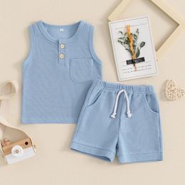 Clothing Sets Soft Casual Waffle Baby Boy Summer Outfits Toddler Clothes Sleeveless Solid Color Tank Tops Elastic Waist Shorts Infant