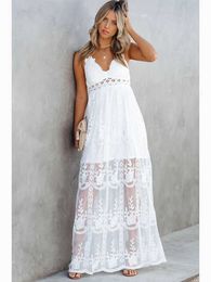 Basic Casual Dresses Fitshinling Dance Wear Lace Party Dress White Slim Sexy Long Dress Women Chic Come Summer Pareo Outfits Outing New T240508