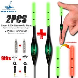 2Piece Set Of Electronic Fishing Float Short Style Night LED Gravity Sensing Bite Hook Colour Changing Equipment 240430