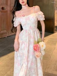 Party Dresses Vintage Floral Sexy Dress Women Summer Elegant Midi Casual Holiday Designer Chic Korean Fashion Female 2024