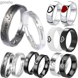 Couple Rings 2PCS/Set Fashion Couple Ring Matching Ring Letter Black and White Electrocardiogram On site Oral Adjustable Open Wedding Engagement Jewellery Gifts WX