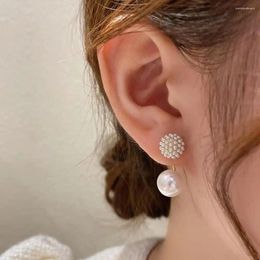 Stud Earrings Retro Girls French Women Geometry Round Pearl Flower Korean Style Female