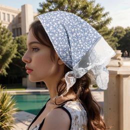 Scarves Printed Lace Triangular Scarf Crinkle Small Headband Korean Girls Turban Lolita Silk Women's Hair Accessories