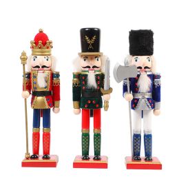 Miniatures 30CM Nutcracker Soldier Puppet Statue Vintage Wooden Handcraft Nutcracker Doll Desktop Ornament Merry Christmas Decoration Gift