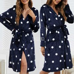 Women's Robe Women Winter New Bathrobe Warm Flannel Sleepwear Hooded Nightgown Loose Kimono Robe with Belt Soft Nightwear Cozy Loungewear