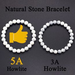 Natural 5A White Howlite Real Stone Bead Original Bracelet for Women Men Energy Healing Yoga Stretch Meditation Jewellery 240423