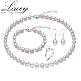 Earrings Necklace The true brides freshwater pearl Jewellery set for women white natural pearl necklace earrings 925 silver birthday J240508