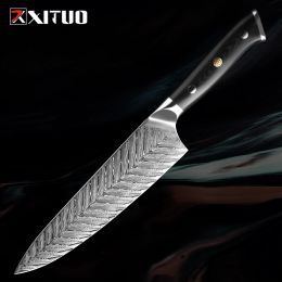 XITUO Japanese Chef Knife 8 inch Razor Sharp Kitchen knife 67 layers Damascus Steel Slicing Knife Black g10 handle Sashimi Knife