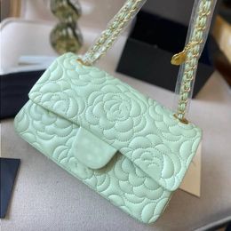 Camellia Double Flap Quilted Designer Bag Real Leather Embroidery Pink Green Gold Metal Chain One Shoulder Crossbody Coin Purse Luxury Uoxu