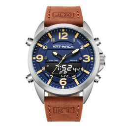 KT Luxury Watch Men Top Brand Leather Watches Man Quartz Analogue Digital Waterproof Wristwatch Big Watch Clock Klok KT1818 2641