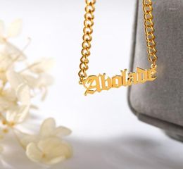 Pendant Necklaces Curb Chain Stainless Steel Personalized Old English Name Pendants For Women Jewelry Custom Gold Color Choker BFF2720407